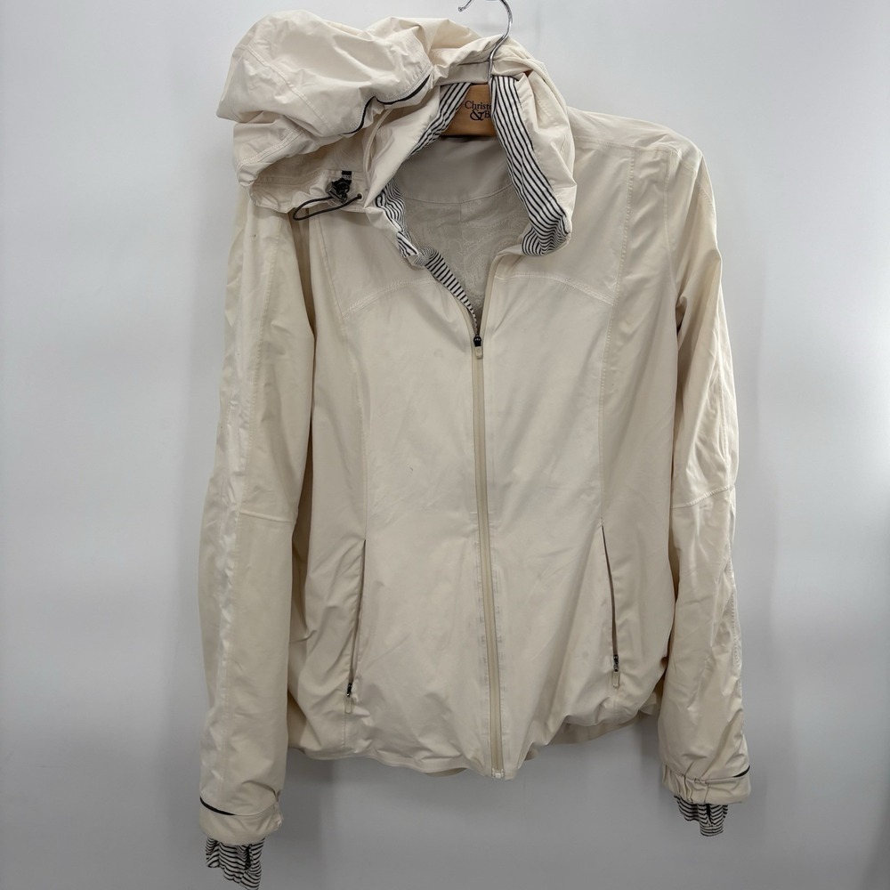 Lululemon Ivory Paisley Lace Lined Rain Drop JACKET Size 4 Women's Vented Hood - Picture 1 of 5